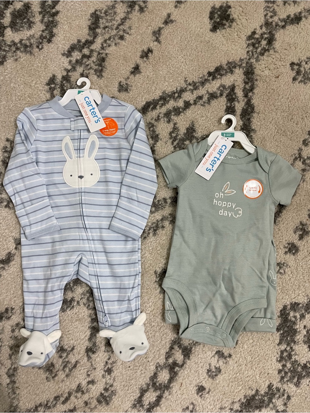 NWT set Carter's Blue Striped Footed One-Piece & Sage Short-Sleeve Bodysuit Set